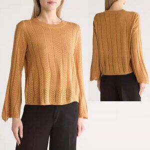 NWT New Adrianna Papell Pointelle Bell Sleeve Knit Top Size L